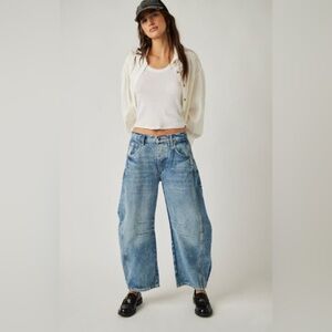 Free people we the free lucky you mid rise barrel jean.